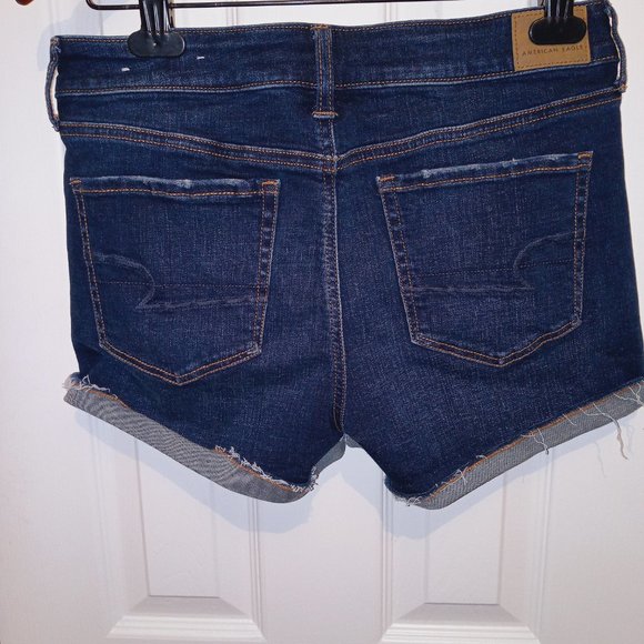 American Eagle AE Next Level Super Stretch Denim Shorts Size 8 Dark Wash - Picture 2 of 10